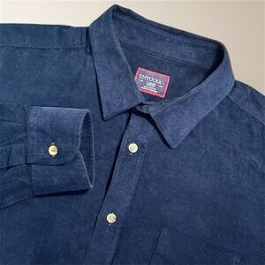 UNTUCKit Mens L Blue Corduroy Cotton Button Up Long Sleeve Shirt Slim Fit Preppy